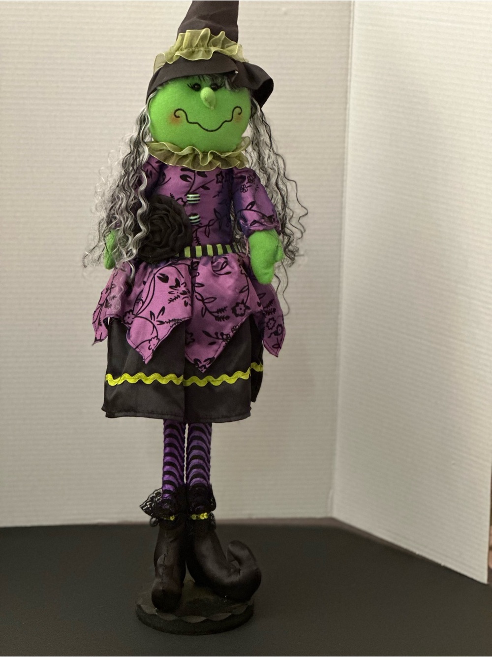 Pier 1 Imports 2014 Halloween Green Witch Figurine 24” Tall on Wooden Base